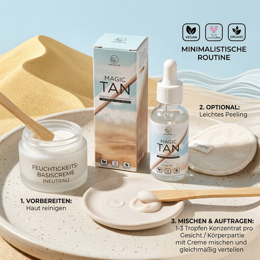 Minimalistische Bräunungsroutine mit wenigen Produkten